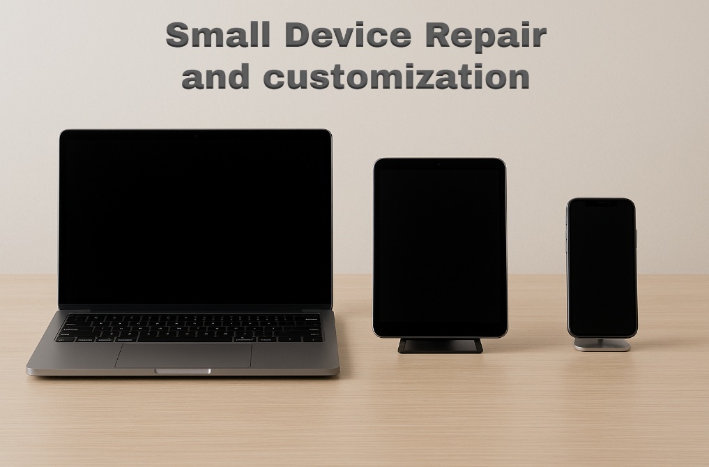 Technician repairing a laptop on a workbench